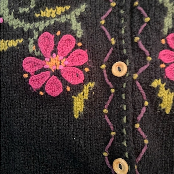 Planet Earth Imported Black and Pink Cottage Core Embroidered Grandma Cardigan - Picture 3 of 6
